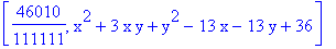 [46010/111111, x^2+3*x*y+y^2-13*x-13*y+36]
